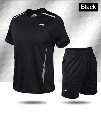CHRLCK Men's Quick Drying Running Sets Breathable Hiking Fishing T-Shirt Short Soft Elasticity Gym Fitness Suits Outdoor Sports