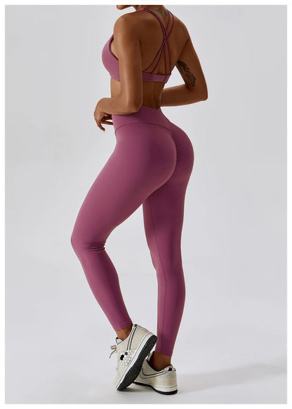 White Yoga Sets Women Sexy Beauty Back Bra High Waist Leggings Suit Comfort Soild Fitness Running Sport Sets Breathabe Sportwear